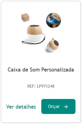 Caixa de som bluetooth em madeira e branco como sugestão de brindes tecnológicos para empresas e eventos