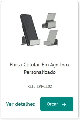 Porta celular em aço inox personalizado como opção de brindes para empresas e eventos corporativos