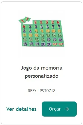 Jogo da memória personalizado com peças numeradas de 1 a 20, exemplo de brinde para o dia das crianças