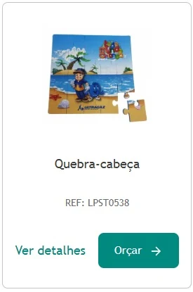 Quebra-cabeça personalizado com tema de praia e mascote da marca, opção de brinde para o dia das crianças