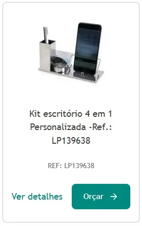 Kit escritório 4 em 1 Card de produto mostrando kit escritório, um dos brindes de final de ano para mesa de trabalho
