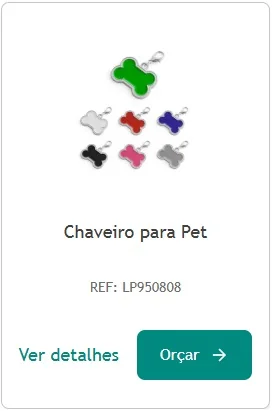 Card de produto mostrando chaveiro para pet em formato de osso em diversas cores